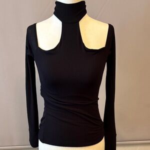 Black Cut-Out Turtleneck Women's Top